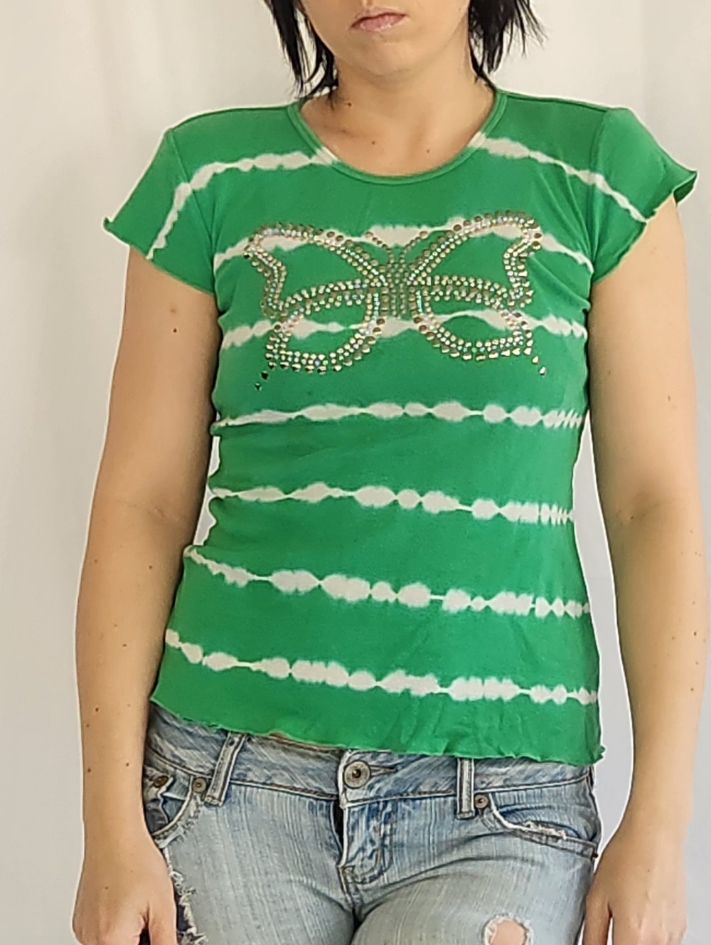 Y2K Green Tie Dye Butterfly Tee